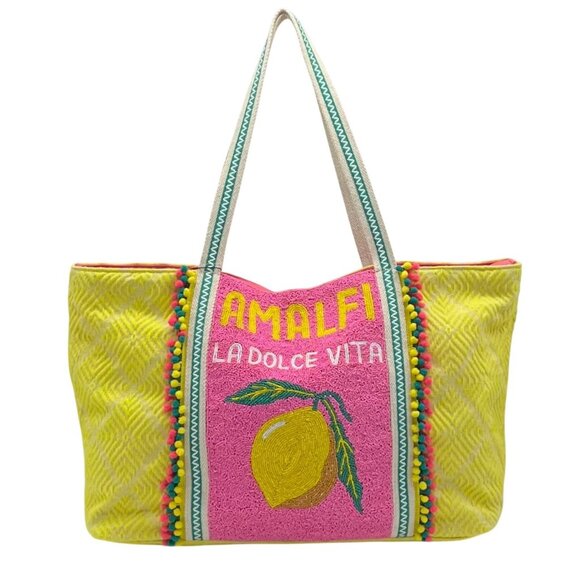 America & Beyond Yellow Amalfi Beaded Tote Bag - Picture 1 of 11